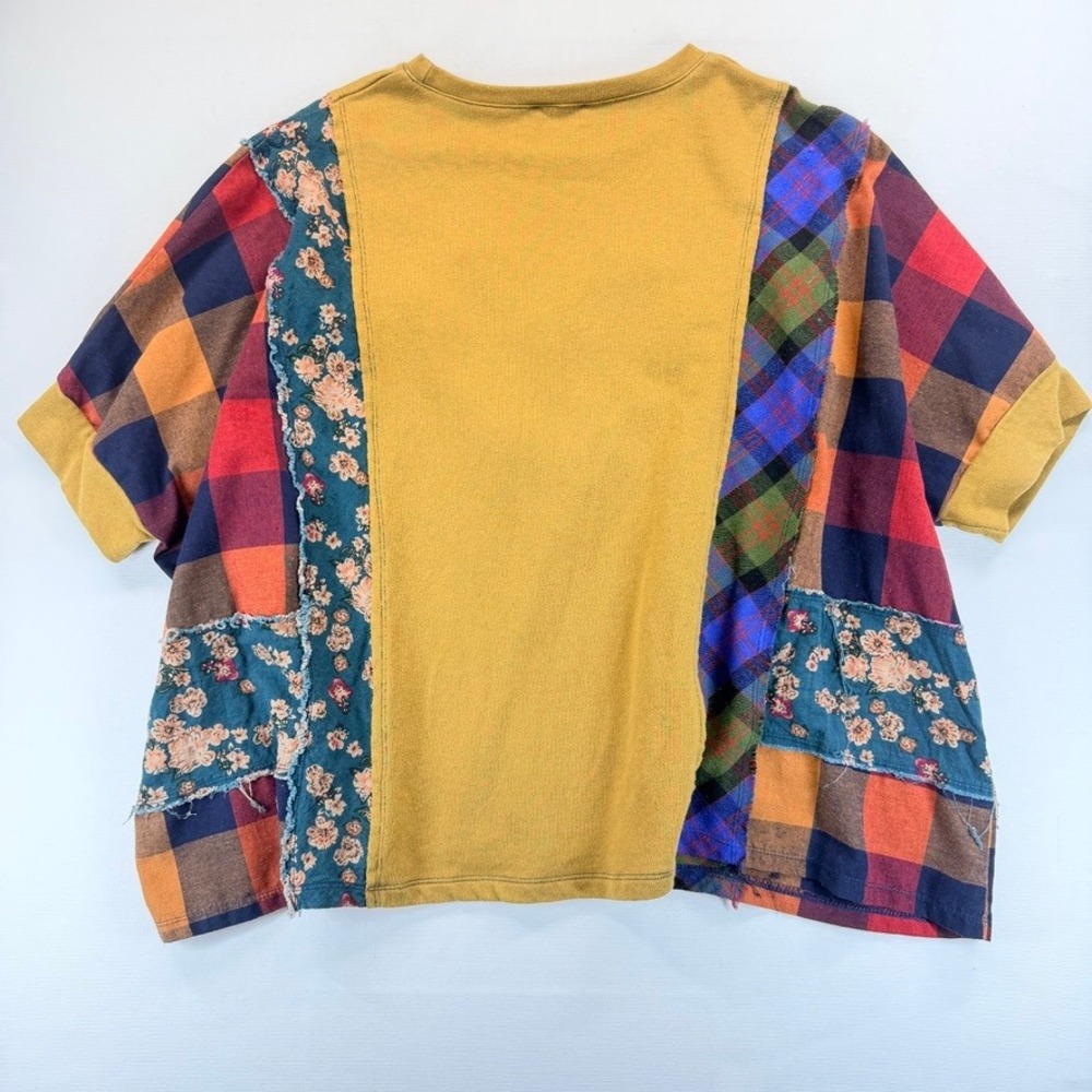 Easel Patchwork Heart Top Oversized Boho Plaid Floral Tunic Small - Picture 12 of 14
